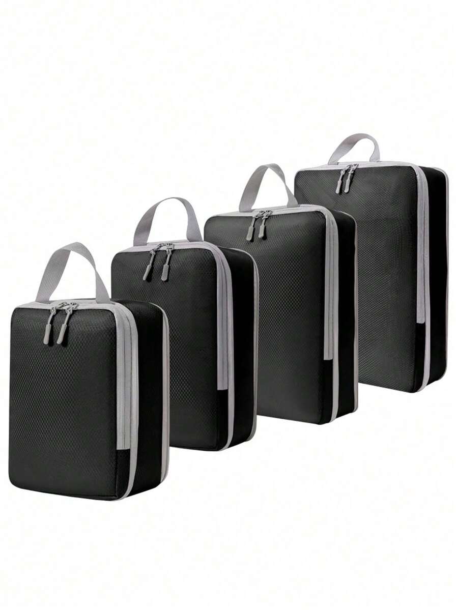 4-Piece Compression Storage Bag, Travel Storage Bag With Shoe Pocket, Expandable And Advanced Storage - Essential For Travel Suitcases Travel Essentials For Travel Backpack Travel Bag Luggage Suitcase Travel Gear Back To School Moving Bags Organizer - màu đen - Xem 1
