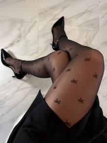 1pc Women's Pantyhose Tights, Sexy Black Sheer Tights With Bow, Transparent Stockings, Leg Shaping Tights, Valentine's Day