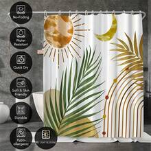 1pc Leaf Pattern Bathroom Shower Curtain - Fashionable Design, No Need To Drill Holes For Hanging, Suitable For All Seasons, Perfect For Home Decoration, Bathroom Shower Curtain; Cartoon Design; Easy-To-Hang Curtain, Bathroom Decoration, Suitable For Hotels, Inns, Rental Houses, And Outdoor Use