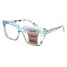 1 件超大渐进多焦点猫眼老花镜，配有舒适的弹簧铰链，豹纹设计，时尚眼镜