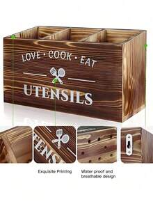 1 Brown Utensil Holder, Kitchen Utensil Rack, Storage Rack With 3 Compartments, Rustic Farmhouse-Style Wooden Cutlery Organizer For Kitchen Countertops, Ideal For Sorting And Storing Knives, Forks, Spoons, Spatulas, And Other Kitchen Tools. Kitchen Utensil Organizer, Wooden Compartmentalized Storage Box, Wall-Mounted Kitchen Organizer, Multi-Section Sorting, Miscellaneous Storage Box, Desktop Organizer, Solid Wood Construction, Kitchen Essentials, Kitchen Must-Haves, Kitchen Storage Solutions, Kitchen Organization. - 彩色 - 查看 5