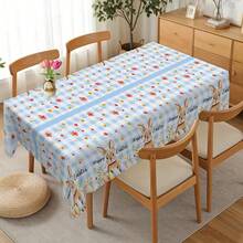 1pc Blue Plaid Easter Bunny Tablecloth, Cute Holiday Style Dining Table Decor, Durable Polyester Fabric, Easy To Clean, Essential For Family Gatherings, Suitable For Daily Dining Room, Living Room, Outdoor Picnics, Easter Theme Parties, Indoor/Outdoor Use - Multicolor - View 9