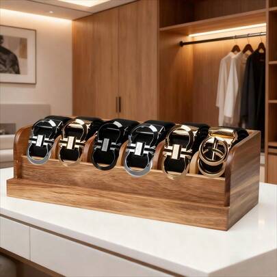 Bamboo Belt Organizer Box, 6 Grids Belt Rack For Closet And Drawer, Belt Storage Organizer And Displayer For Men Women Father's Day Gifts Christmas Gifts