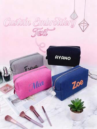 Bolsa de maquillaje de gofre con nombre bordado personalizado, organizador portátil de gran capacidad, bolsa de aseo minimalista para mujeres, bolsa de almacenamiento conveniente, regalo para novia, regalo de cumpleaños, regalo para amigos, familia, parejas, regalo de Navidad personalizado, regalo de Halloween