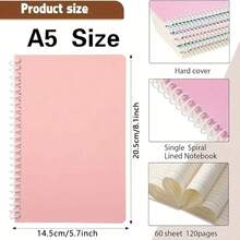 1/2 Cuadernos espirales con cubierta dura de plástico grueso y líneas horizontales, estética de carcasa resistente, papel resistente a desgarros, material duradero, tamaño A5 (60 páginas por libro) Cuaderno de líneas horizontales, adecuado para estudiantes, útiles escolares y cuadernos de tapa lateral para profesionales de oficina