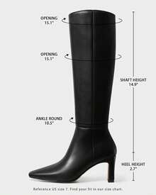 MUCCCUTE Knee High Boots For Women Chunky Heel Square Toe With Side Zipper Pull On Tall Fall BotasChristmas - Black Suede-kitten Heel - View 5