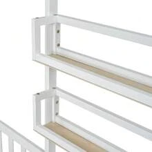 Children's Cabin Bed With Drawers And Shelves, Solid Wood With Guardrail And Slatted Base, L-Shaped Structure, Natural (90x200 Cm+140x70cm) - White - View 10