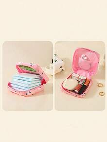 1pc Nylon Printed Sanitary Pad & Cosmetic Organizer Bag, Portable Storage For Fall Home Decor For Travel Storage Bag,Makeup Bag,Cosmetic Bag,Vacation Organizer,Large Capacity Makeup Organizer Makeup Case, For Lipstick, Brush, Skincare, Mobile Phone, Coin, Small Items, For Home,Gift,Vacation And Festival Halloween Christmas Multifunctional Use,Boho Vibes - Multicolor - View 4