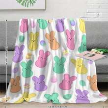 1pc Easter Bunny Print Flannel Throw Blanket - Soft, Cozy, And Lightweight Multi-Color Design With Colorful Easter Eggs And Bunnies - Perfect For Holiday Gifting, Sofa, Or Bed Decor - Available In Multiple Sizes, Holiday Throw | Playful Pattern | Soft Texture, Easter, Soft Flannel Blanket - Multiple Sizes, Cozy Must-Have - Nhiều màu - Xem 2