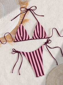 Women's Sexy & Fashionable 2 Pieces Swimsuit, Purple Color, Random Print, Suitable For Summer Beach - Pinkish Brown - View 4