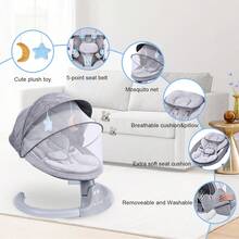 Multi-Directional Baby Rocker With Various Rocking Speeds, Easy To Carry, Electric Baby Rocker | Portable Baby Rocker With Remote - Grey - View 6