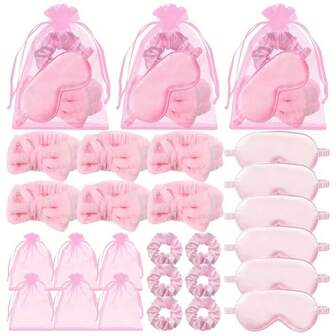 6件套水疗派对用品套装，包含发带、眼罩、发圈和欧根纱袋，适合睡衣派对、生日派对、水疗主题派对、万圣节、圣诞节活动和派对、婚礼回礼、圣诞袜填充物、女士圣诞袜填充物、圣诞礼物、礼物、圣诞袜填充物、女士礼物、礼物、圣诞礼物、成人圣诞袜填充物、成人圣诞袜填充物、发饰、女士配饰、圣诞袜填充物、成人礼发饰、圣诞发饰、女士礼物创意、美容圣诞袜填充物、女士圣诞礼物