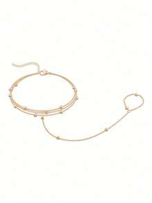 1 pieza Pulsera de anillo de dedo con cadena de bolas de metal de estilo europeo y americano de varias capas, diseño único, adecuado para la playa de verano, la cantidad y la colocación de las cuentas varían según la longitud - Dorado - Ver 2