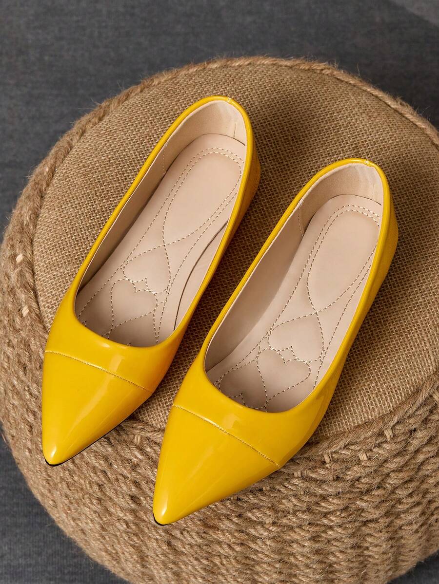 Zapatos planos de mujer con puntera puntiaguda, de patchwork y sin cordones, calzado casual y versátil de alta gama, adecuado para otoño y todas las estaciones, color morado - Amarillo - Ver 1