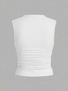2-Piece Set Of Women's Sleeveless Pleated Tank Tops - Trắng và Đỏ - Xem 5