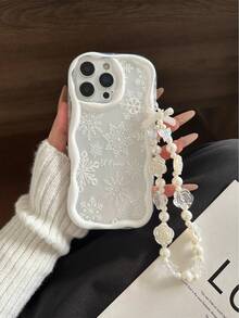 冬季奶油色纹理波浪边亮面喷漆防摔手机壳，搭配手工串珠手链配件，兼容 17 Pro/17 Air/17/17 Pro Max/16/11/16 Pro/16 Plus/16 Pro Max/16 e/15 Pro Max/13/14/12/XS/XR/7G/8P、Galaxy 11/12 Pro/12/12 X/13 Pro/14 Pro/15 Pro、Redmi 10/9/Note9/12c/Note11 Pro/Note8 Pro - 彩色 - 查看 4