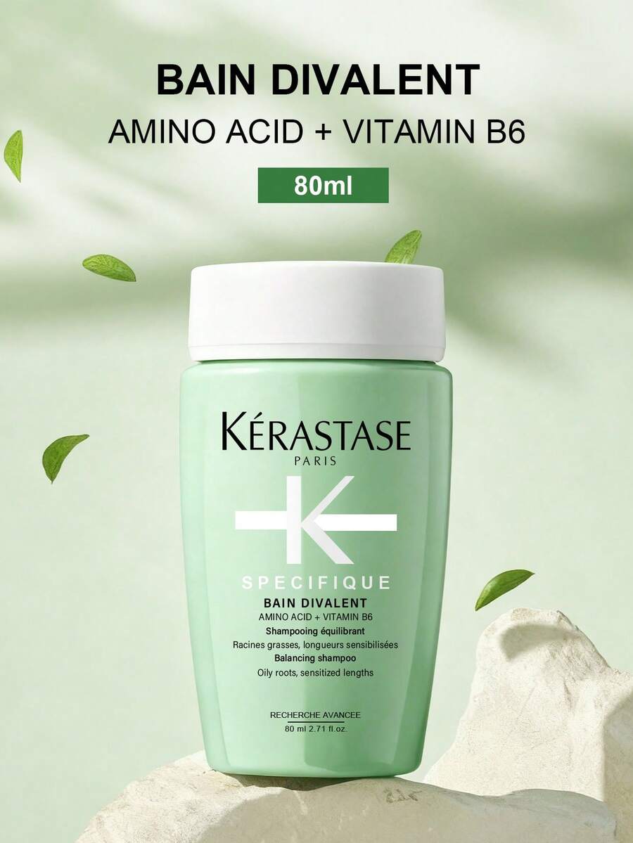 Kérastase Specifique Bain Divalent Shampoo 80ml - Ölkontrolle & Feuchtigkeit, Silikonfreie, für fettige Wurzeln & trockene Spitzen, Balanciert den Kopfhauttalg, nährt die Längen, Reisegröße - 80ml/2.7oz - Grün - Übersicht 1