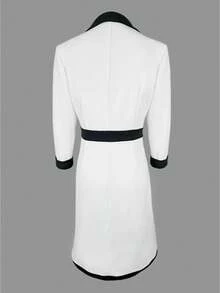 Dresses For Women's High-End Sense Light Luxury Formal Dress, Black White Contrast, High Waist Slimming Long Sleeve - 白色 - 查看 2