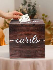 1 Stück Holzmaserung Papier Kartenbox, Baby Dusche Kartenbox mit Schlitz, Gender Reveal Party Abstimmungsbox, Junge oder Mädchen, Gender Reveal Party Spiel Zubehör, Kartengeschenkbox, für Hochzeit, Jahrestag, Geburtstag Party, Abschlussfeier, Hochzeit Kartenbox, Hochzeit Tisch Mittelstück Dekoration, Baby Dusche Dekoration, Baby Dusche Party Zubehör - Holzmaserung - Übersicht 4