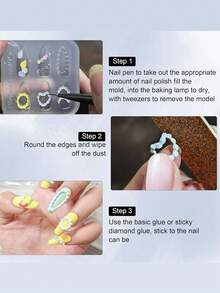 1PC 3D Silicone Nail Molds, Cute French Cake Cream Nail Carving Mold, Happy Birthday Nail Design Creamy Bow Hearts Charms Clear Modeling Templates Mold For Women Girls - Clear - View 4