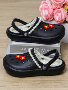 CIVHOM 女士冬季毛绒内衬套脚拖鞋 - 防滑EVA材质室内/室外家居鞋，舒适布衬里 - 黑色 - 查看 5