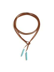 1件可调节波西米亚风天鹅绒绿松石长吊坠项链，适合日常佩戴 - 彩色 - 查看 7