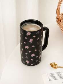 Rose Butterfly Black Powder Mug - Ceramic Style, Creative Fresh Floral Pattern Ceramic Mug, Office Coffee Cup, High-Quality Household Drinking Cup - Multicolor - View 6