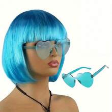 Purple Qi Liu Hai Bobo Head Wig Short Hair BOB Head Color Anime Halloween Wig Anime Party Dress Up Wig Christmas Halloween Party Wig - Multicolor - View 14