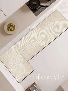 [HOT!!!] 1pc Soft Rubber Kitchen Mat, 3.5mm Thick Kitchen Rug, Beige Striped Texture Pattern, Simple & Fashionable Style, Water-Absorbent Kitchen Mat, Can Be Trimmed To Fit Kitchen, Surface Fabric, Middle Sponge Layer, Bottom Rubber Layer, Suitable For Kitchen Rugs, Kitchen Decor, Wedding Decor, Home Decor, Bathroom Mats, Entryway Mats, Laundry Room Mats, Hallway Rugs, Living Room Mats, Etc. - Multicolor - View 8