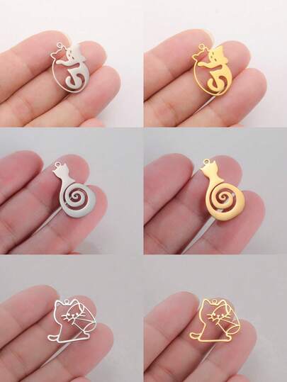 AMAXER 1个不锈钢简约可爱猫咪吊坠，是制作珠宝、手链、项链、送给朋友、情侣、同学的完美礼物。