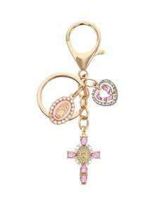 1pc Charm Keychain With Cross,Pearl And Diamonds - Cross Keychain,Bag Charm,Cross Pendant,Decorative Wallet Backpack Accessories, Earphone Bag Accessories, Ring Buckle Decorative Keychain For Luggage And Cars - Single Piece Accessory With Pearl And Diamonds And Romantic Elements