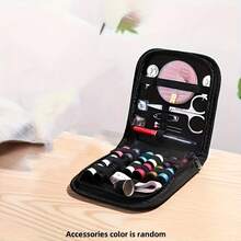 Portable Mini Sewing Kit, Including Scissors, Thread, Needle, Thimble, Tape Measure, Etc. - Essential Portable Travel Sewing Supplies For Quick Repairs And Daily Use, Multi-Color Canvas Case - Black Suit - View 2