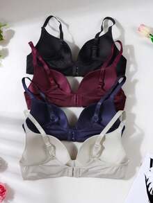 4pcs/Set Smooth Seamless Nude Bras For Teens, With Lining And Adjustable Features