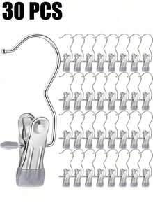 20Pcs/10Pcs/5Pcs Simple Stainless Steel Hook Clip, Multifunctional Single Hook Clip For Pants, Skirts, Drying Windproof Hook Clip, Household Space Saving Organizer For Bedroom, Closet, Wardrobe, Home, Dorm - Black - View 48