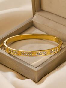 3pcs/Set Stainless Steel Women Bracelet, 18K Plated, Clover & Pentagram Design, Vintage, Versatile, Suitable For Daily Wear, Gifts, Parties, Festivals, Beach Vacation - Gold - View 8