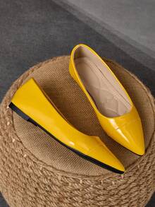 Zapatos planos de mujer con puntera puntiaguda, de patchwork y sin cordones, calzado casual y versátil de alta gama, adecuado para otoño y todas las estaciones, color morado - Amarillo - Ver 3