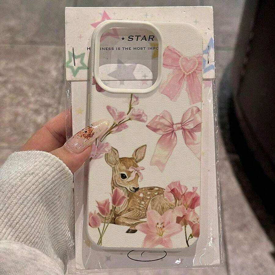 1pc TPU Material Pink Bow Deer Lily Flower Pattern Phone Case Compatible With IPhone11, IPhone12, IPhone13, IPhone14, IPhone15, IPhone16, IPhone17promax,Christmas Accessories.Compatible With IPhone 17 ProMax,Christmas Decor,Christmas Gifts,Cute Phone Cases - Trắng 4 - Xem 1