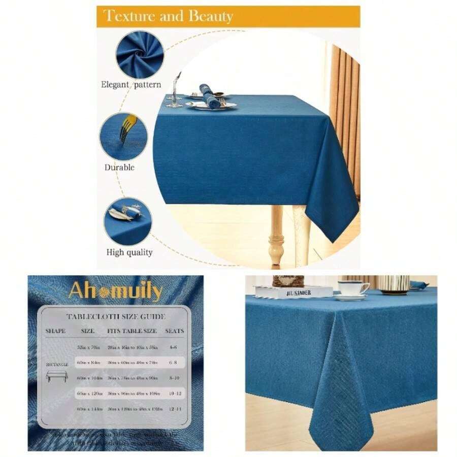 Mantel rectangular diagonal jacquard impermeable y resistente a las arrugas, mantel de tela a cuadros elegante con patrn de cuadrcula para cocina y exterior, rojo borgoa, 132.08x 177.8 - Azul aguamarina + 304,8 x 152,4 cm (Rectangular) - Ver 1