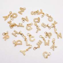 1/26pcs Set Back To School Alloy Rhinestone "Diamond" English Letter DIY Shoe Charms, Shoe Pendants, Suitable For Women Garden Shoes, Clogs, Birthday Gift - Gold Pearl - View 2