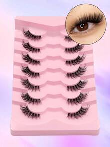 Asiteo 7 Pairs Transparent Half-Strip False Eyelashes, Create Cat Eye Makeup Effect, Elongate Eye Corners, Reusable Faux Mink Lashes Suitable For All Eye Shapes - Half Eye-Thick - View 7