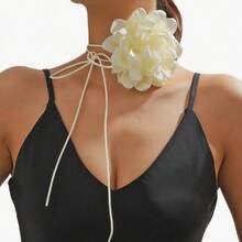 A Vintage  Rose Pink  Flower Necklace Evening Accessory Tie Choker Collar Necklace - 1 - View 8