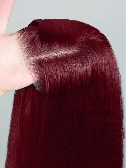 Peluca frontal de encaje de 5x5, 100% cabello humano, pre-arrancado, color 99J, peluca de encaje transparente, para mujeres, densidad del 150%, cabello virgen