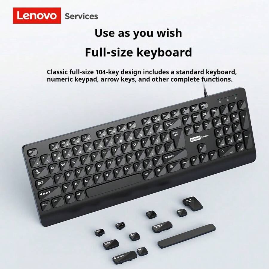 Lenovo 联想 K301 有线键盘,USB 接口,巧克力键盘设计,适用于办公和家庭使用,台式机和笔记本电脑,带支架 - 黑色 - 查看 1