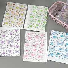 8 Styles Wholesale Cute Mini Butterfly, Heart, Star Shaped Rhinestone Stickers, Suitable For Decorating Scrapbooks, Notebooks, Phone Cases, Face, Strong Adhesiveness, Pink & Blue Color Scheme - Multicolor - View 12