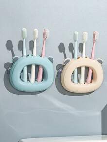1PC Bear Wall-Mounted Three-Hole Toothbrush Holder, Wall-Mounted Suction Cup Toothbrush Holder Bathroom Wall-Mounted Storage Rack Creative Couple Suction Cup Toothbrush Drain Cylinder Toothbrush Holder - Multicolor - View 4