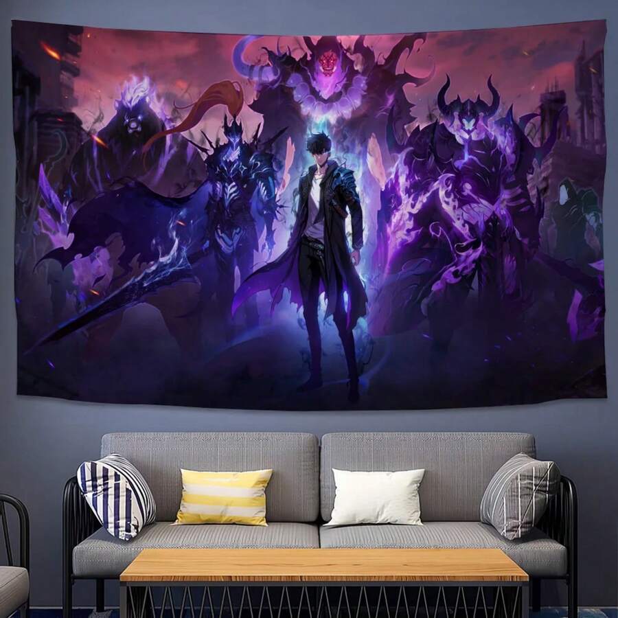 Anime S-Solo L-Leveling Cool  Tapestry Decoration Bedroom Dormitory Background Cloth Holiday Home Party Living Room Club Cloth - 彩色 - 查看 1