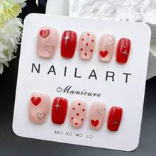 手工制作 10 件套美甲贴片，红色，短梯形，美妆，香氛主题，法式美甲，按压式美甲，新年美甲，情人节美甲，UV 灯美甲，夏季美甲，日常美甲，优雅精致设计，高端法式风格。