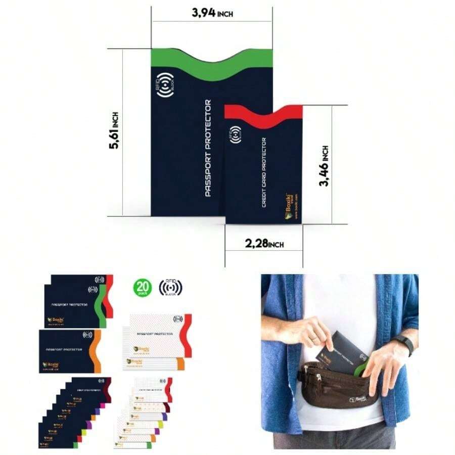 - portafolios delgada con bloqueo RFID de viaje para hombre, soporte minimalista para tarjetas de crdito de aluminio, se adapta a 6 tarjetas y ms, portafolios desplegable - Mix - 20 piezas - Ver 1