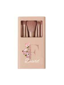5 pièces/set Ensemble de pinceaux de maquillage portable personnalisable avec miroir, lettres de A à Z, imprimé avec un motif floral simple, ensemble de pinceaux de maquillage en boîte, pinceau de maquillage multifonction avec boîte à miroir, mini stylo de maquillage multifonction, pinceau de fond de teint - multicolore - Voir 15