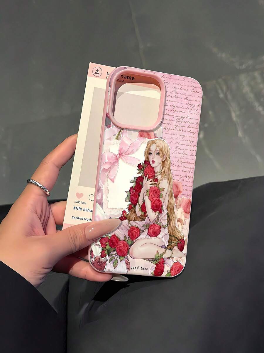 Funda para teléfono con motivo floral de rosas, compatible con fundas para teléfonos Apple, 17, 16 Pro Max, 15 Pro Max, 13 y 12. Funda protectora elegante y suave antideslizante, perfecta para regalar a familiares, amigos, seres queridos, novios/novias y para ocasiones especiales. - Rosa - Ver 1